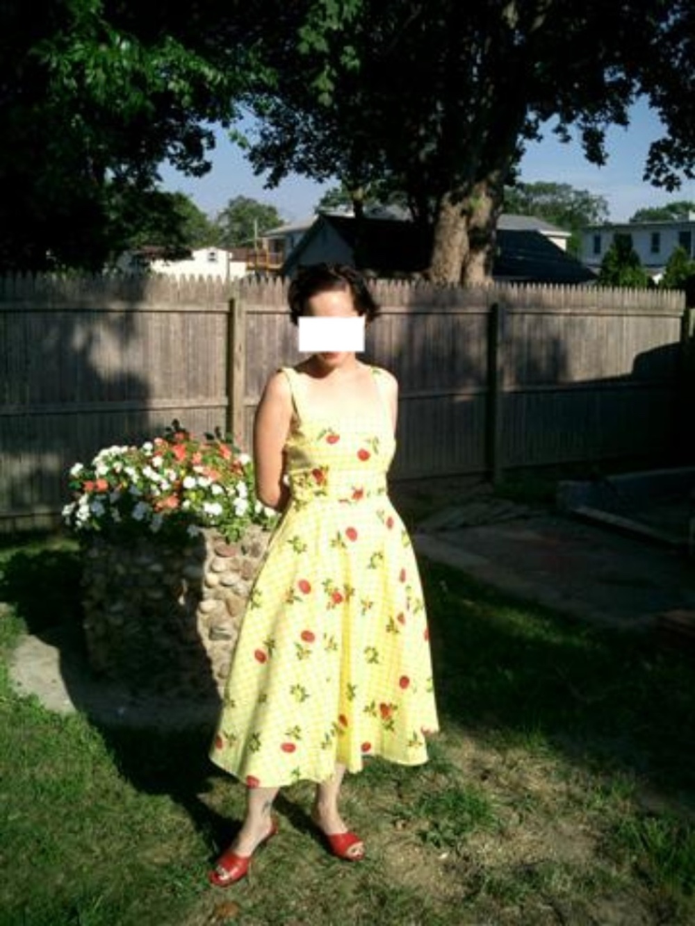Stop Staring! yellow gingham & cherry pattern dress, size S, retro rockabilly